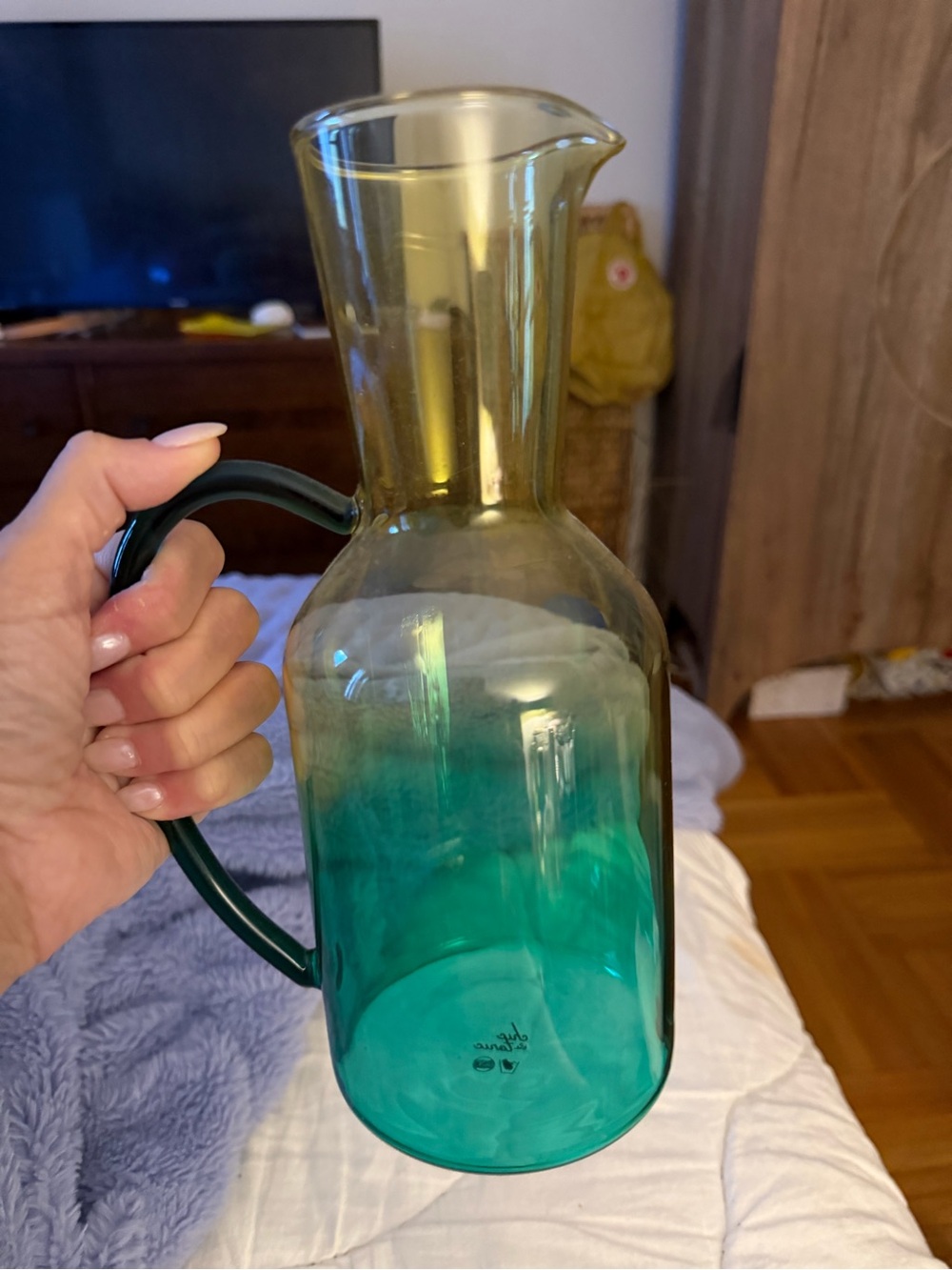 Source Unknown Green and Yellow Ombre Glass Pitcher